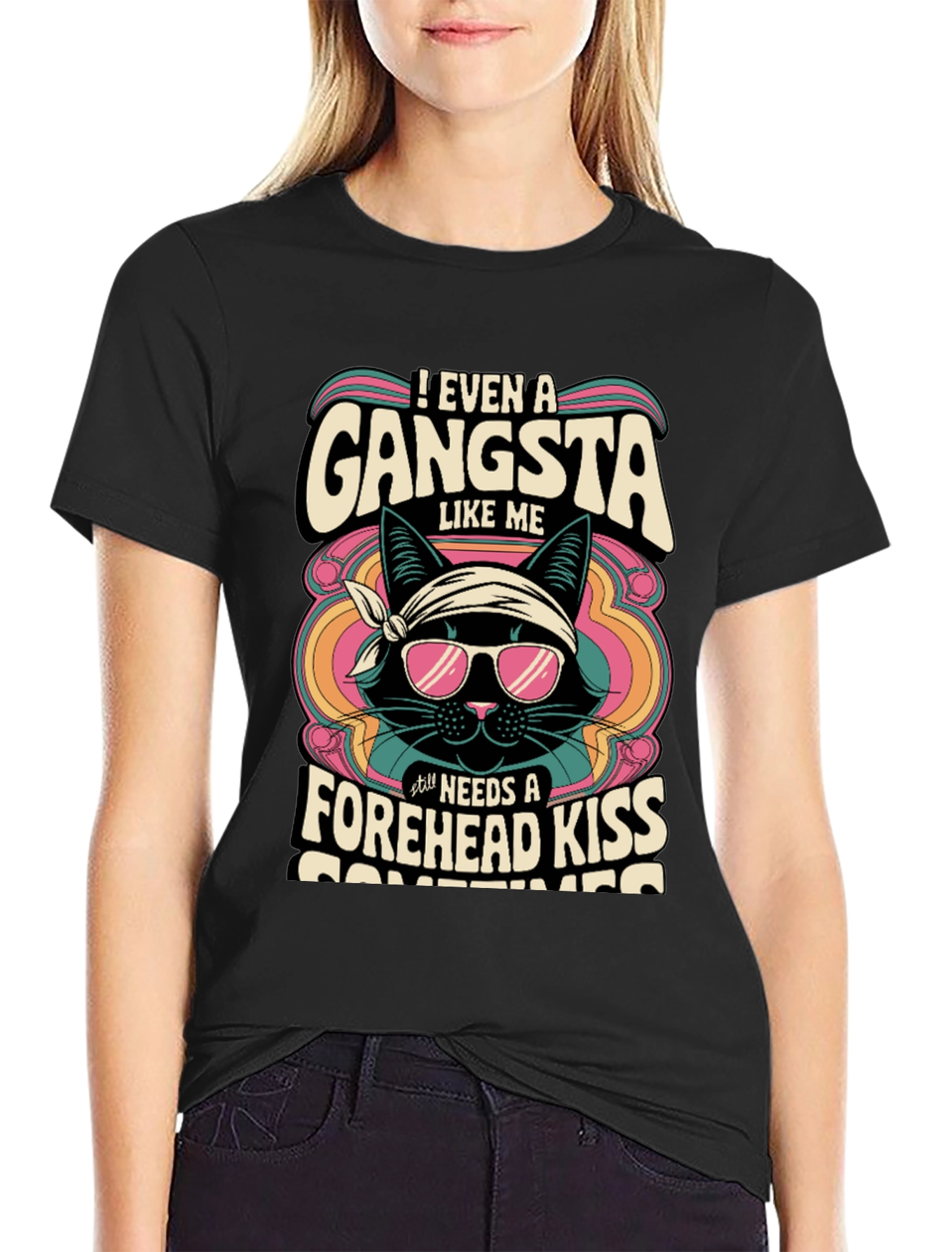 Gangsta Cat T-Shirt - Forehead Kiss Design