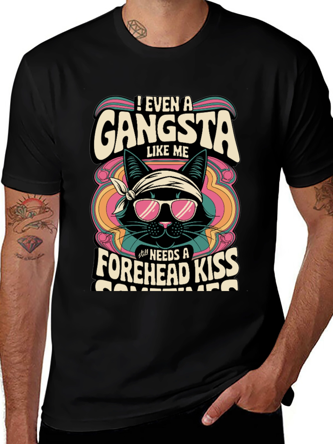 Gangsta Cat T-Shirt - Forehead Kiss Design