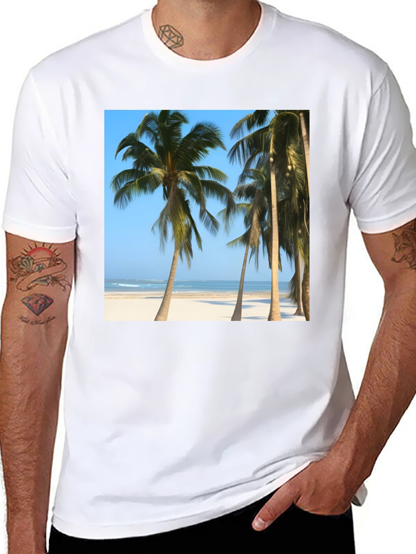 Tropical Palm Tree Beach Graphic T-Shirt