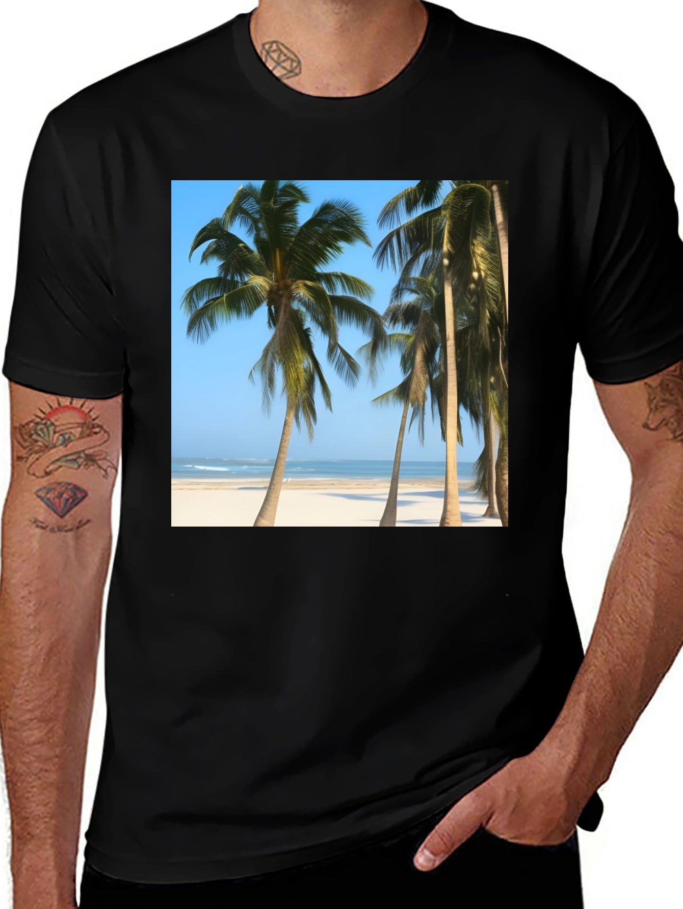 Tropical Palm Tree Beach Graphic T-Shirt