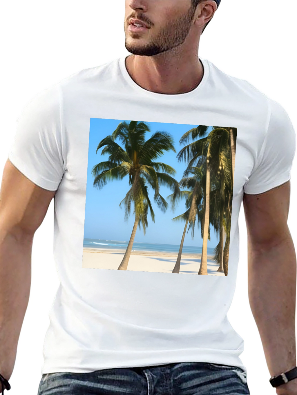 Tropical Palm Tree Beach Graphic T-Shirt
