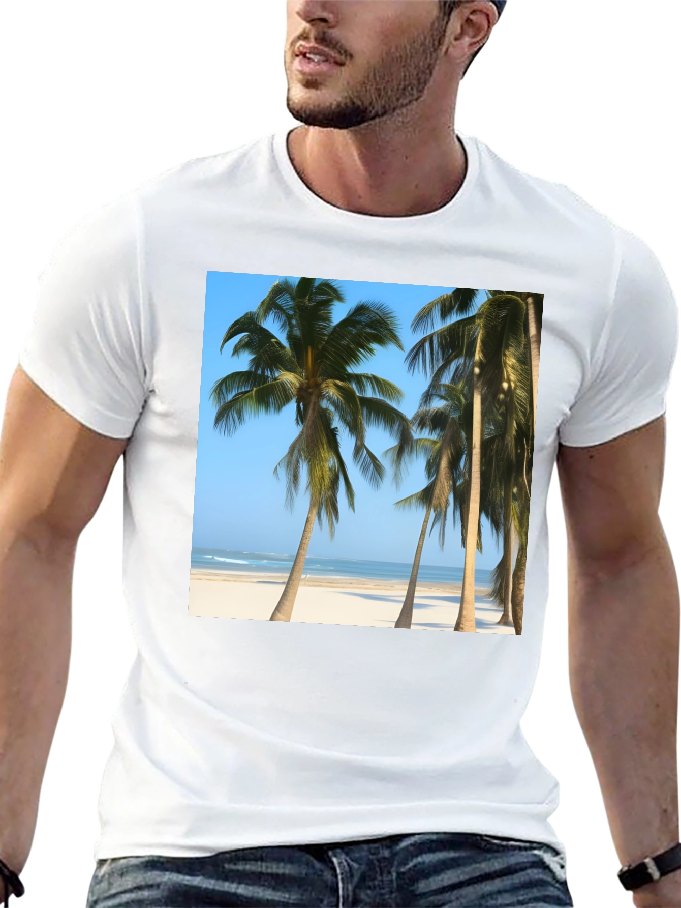 Tropical Palm Tree Beach Graphic T-Shirt