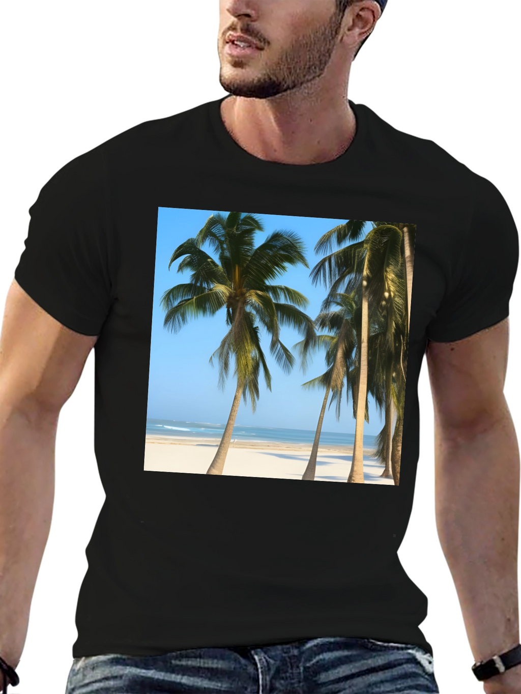 Tropical Palm Tree Beach Graphic T-Shirt