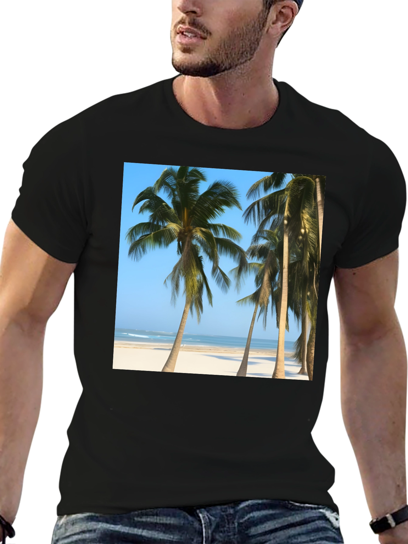 Tropical Palm Tree Beach Graphic T-Shirt