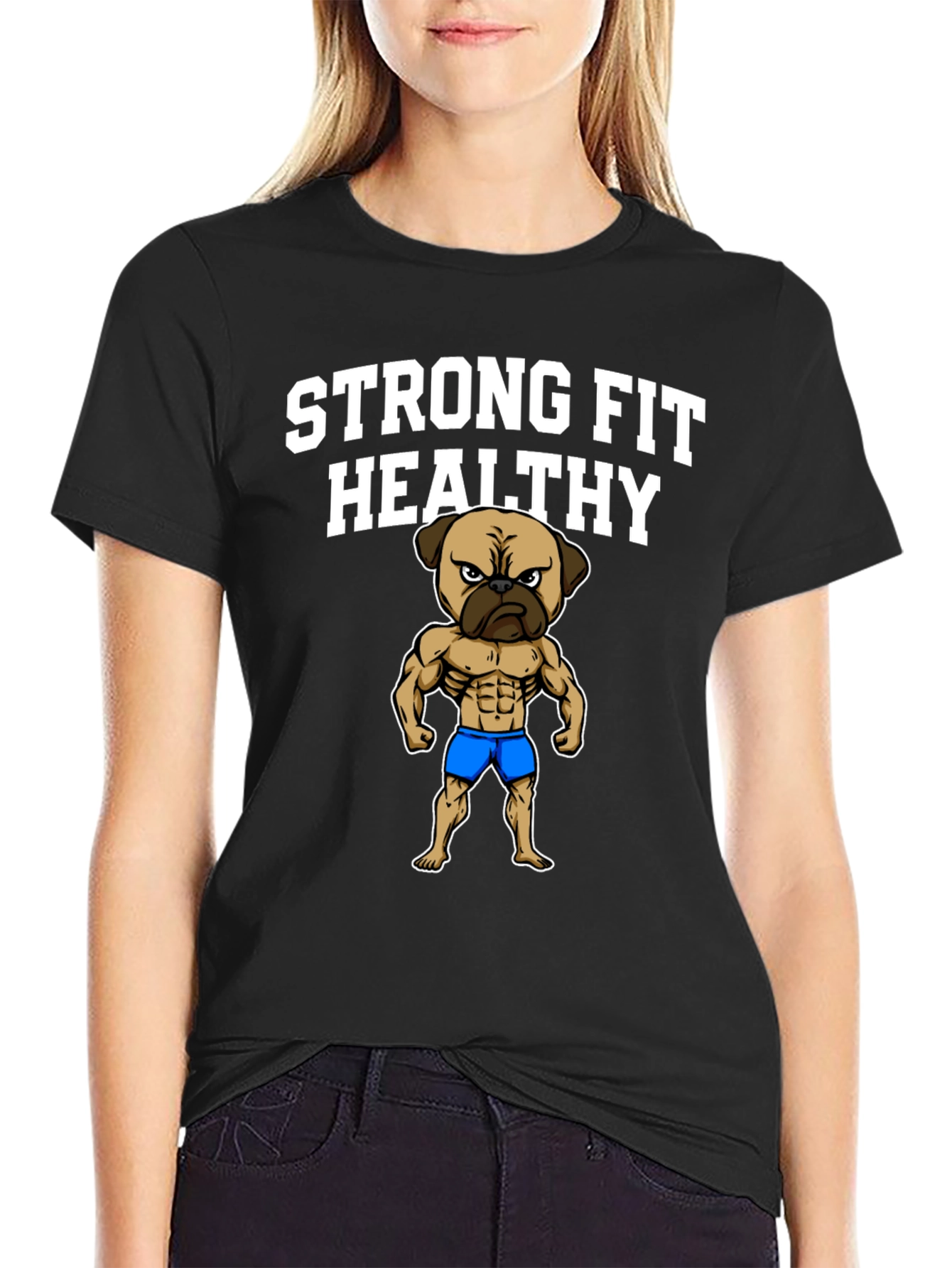 Strong Fit Healthy Pug T-Shirt - Gym Humor Tee