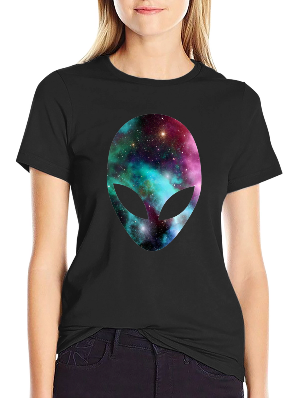 Galaxy Alien Head Graphic Tee - Black T-Shirt