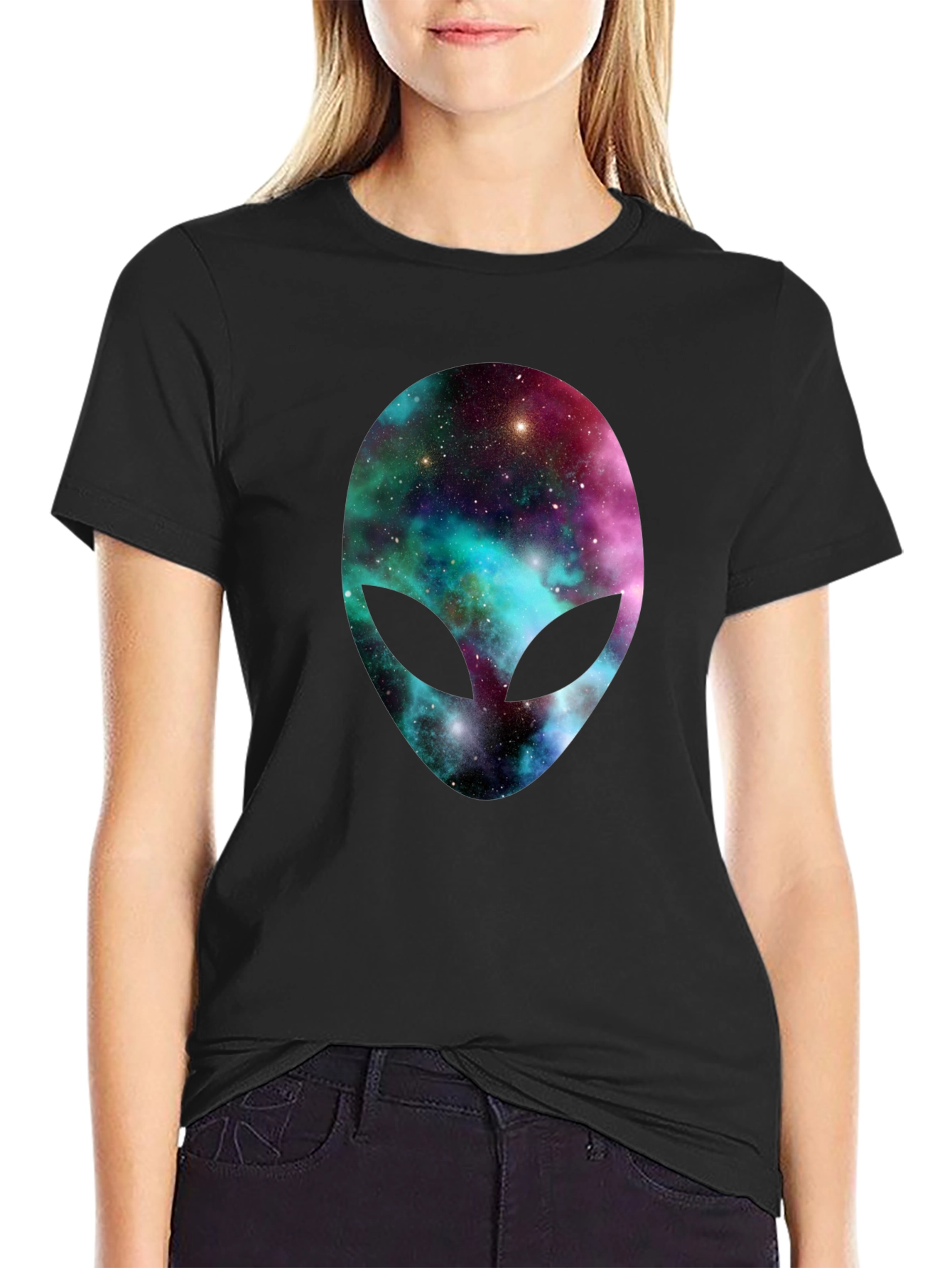 Galaxy Alien Head Graphic Tee - Black T-Shirt