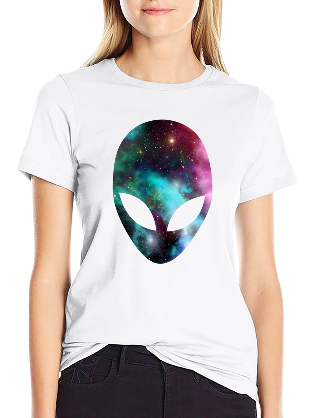Galaxy Alien Head Graphic Tee - Black T-Shirt