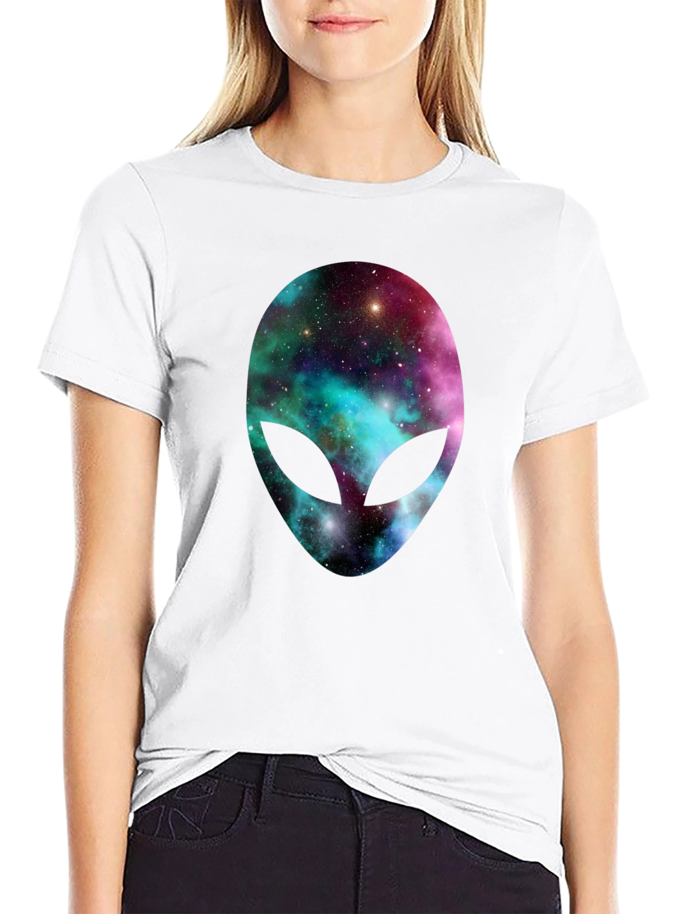 Galaxy Alien Head Graphic Tee - Black T-Shirt
