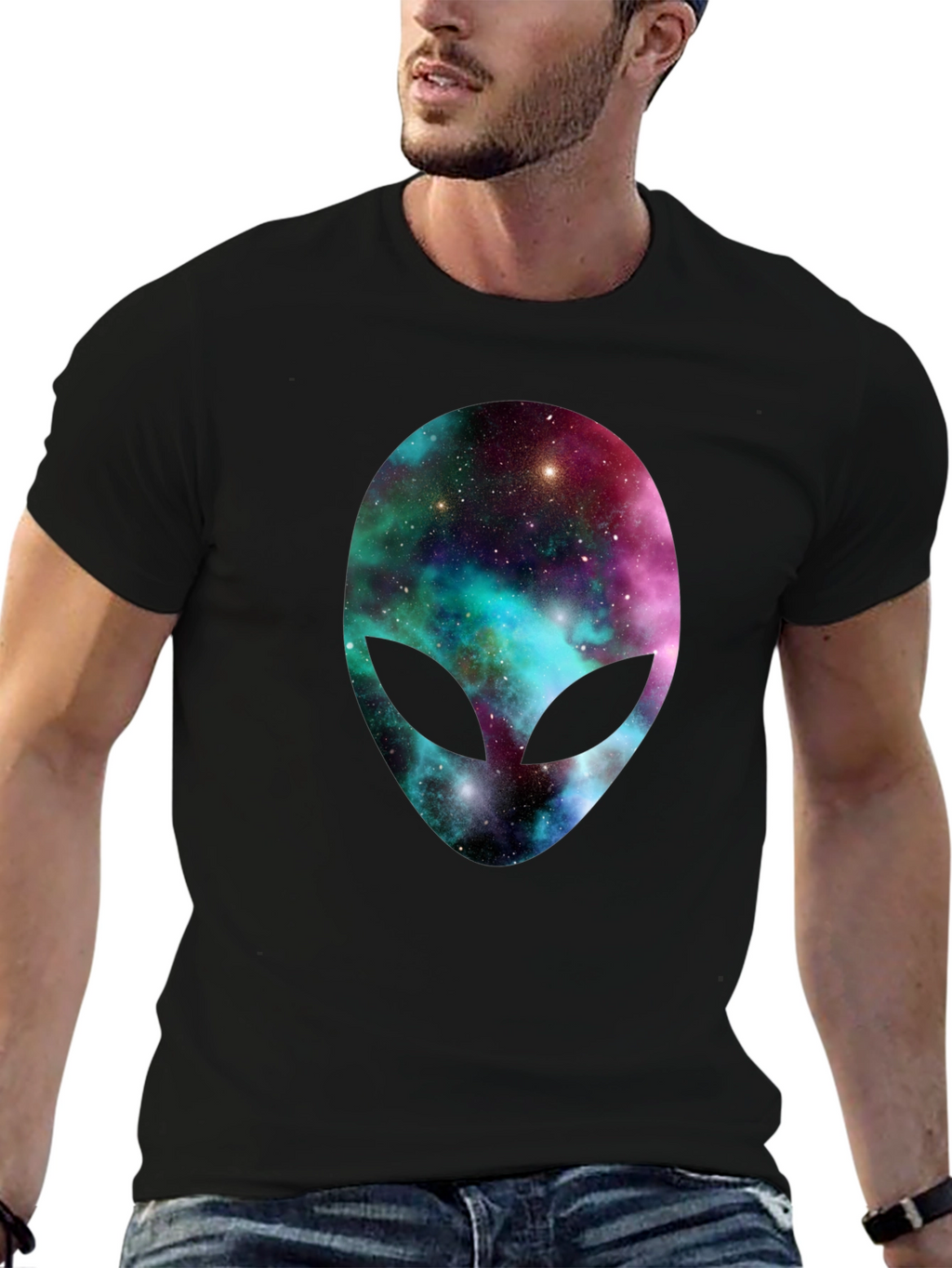 Galaxy Alien Head Graphic Tee - Black T-Shirt