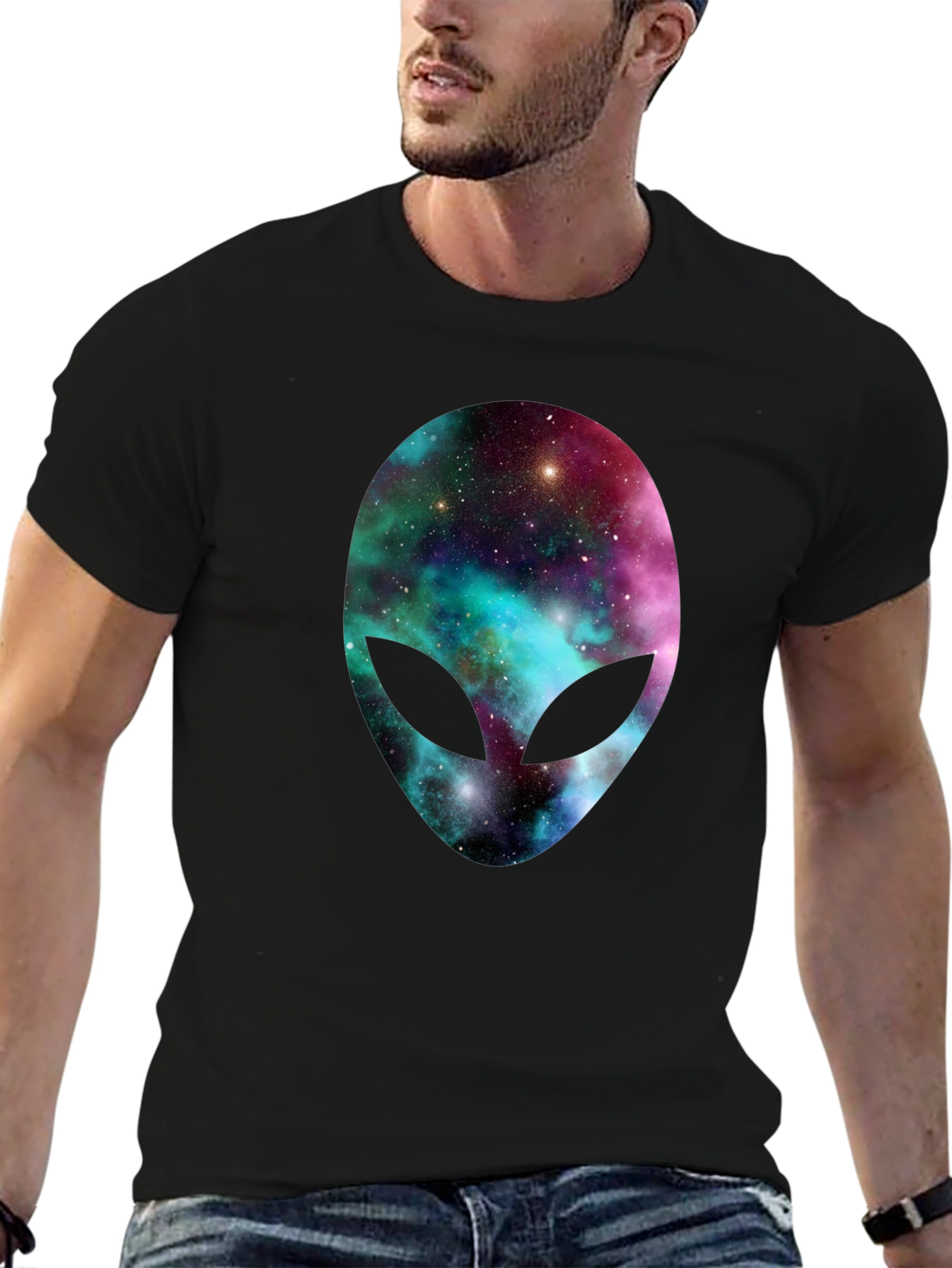 Galaxy Alien Head Graphic Tee - Black T-Shirt