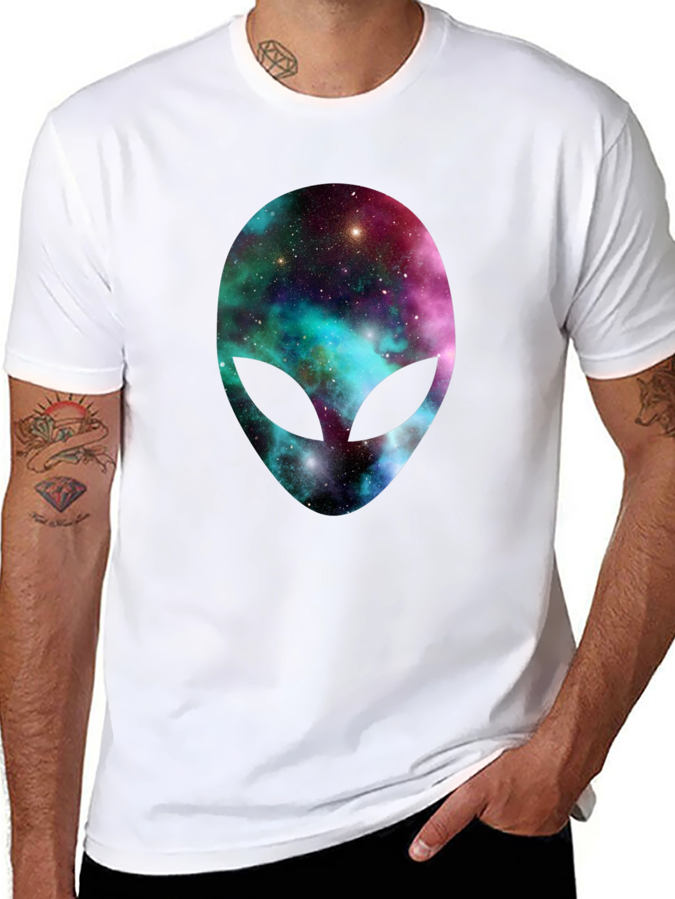 Galaxy Alien Head Graphic Tee - Black T-Shirt