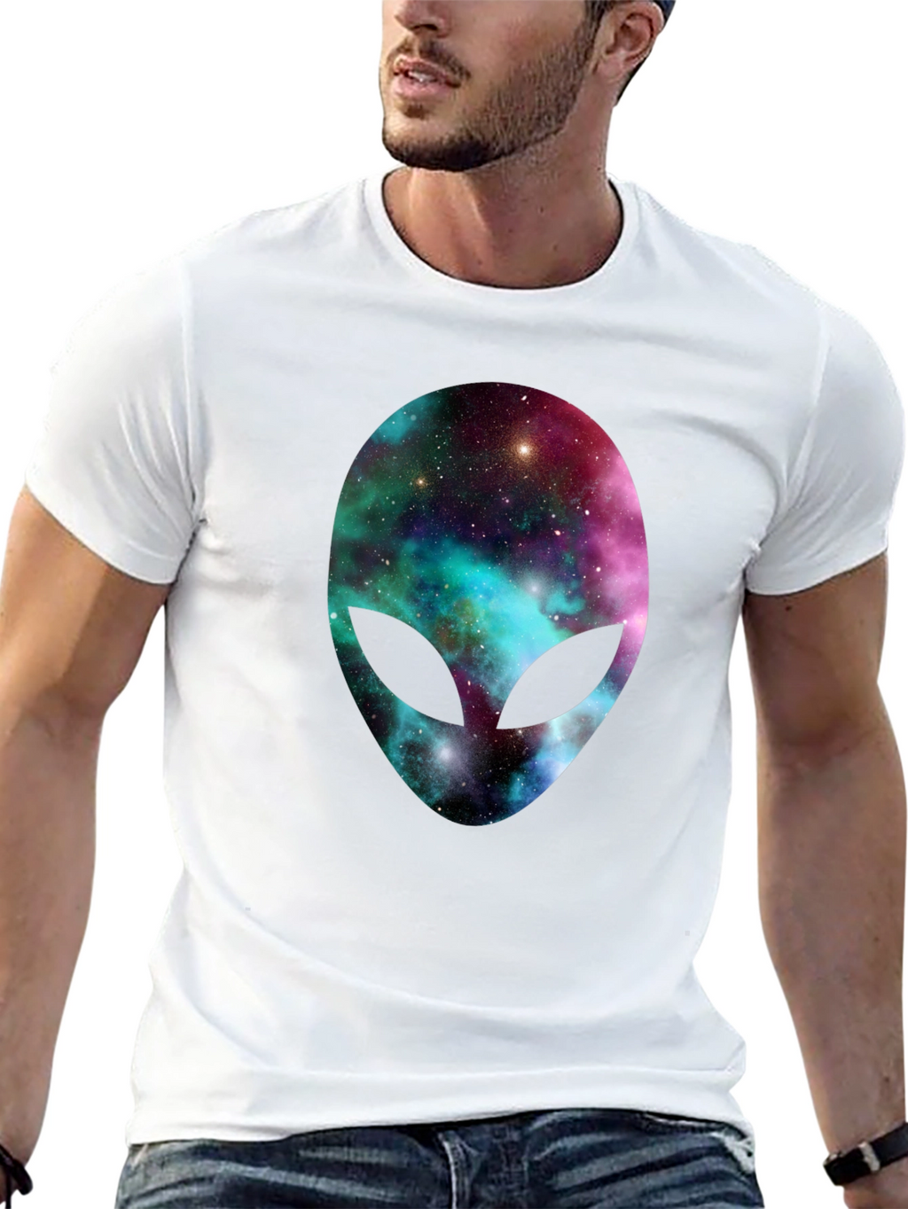 Galaxy Alien Head Graphic Tee - Black T-Shirt