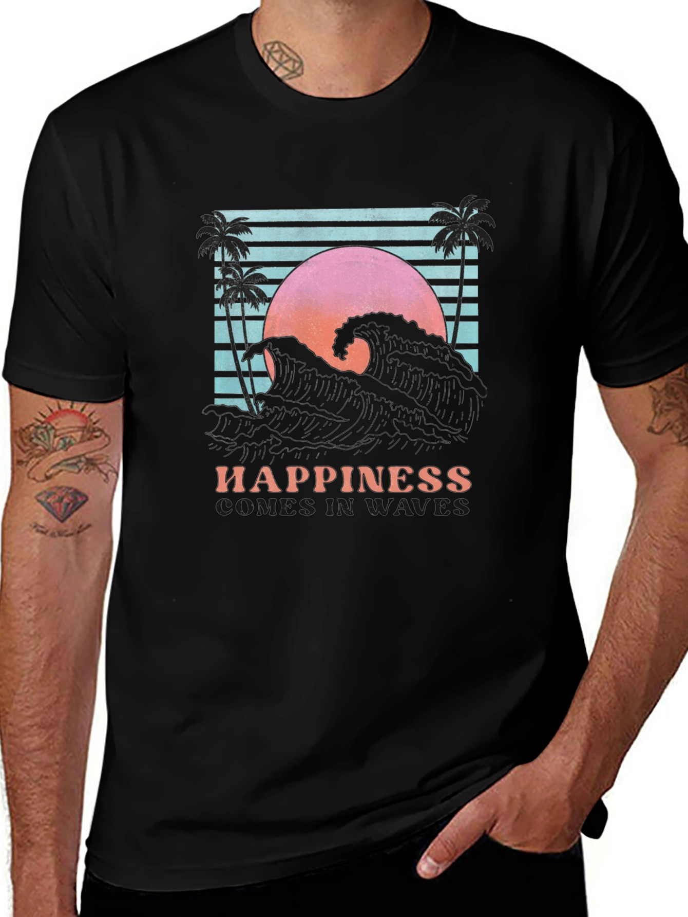 Happiness Wave Graphic Tee - Retro Style