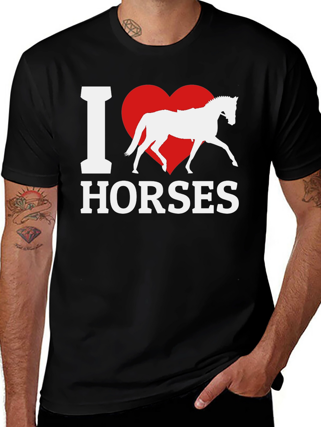 I Love Horses T-Shirt - Black Cotton Tee