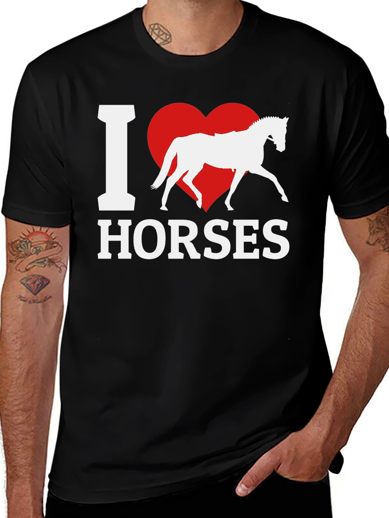 I Love Horses T-Shirt - Black Cotton Tee