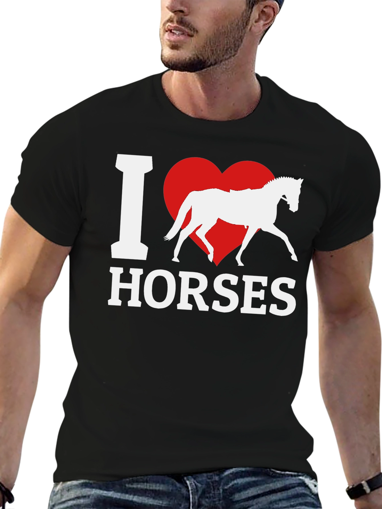 I Love Horses T-Shirt - Black Cotton Tee