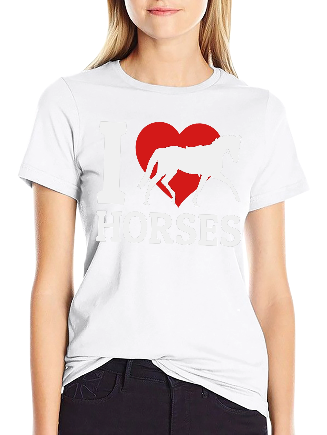 I Love Horses T-Shirt - Black Cotton Tee