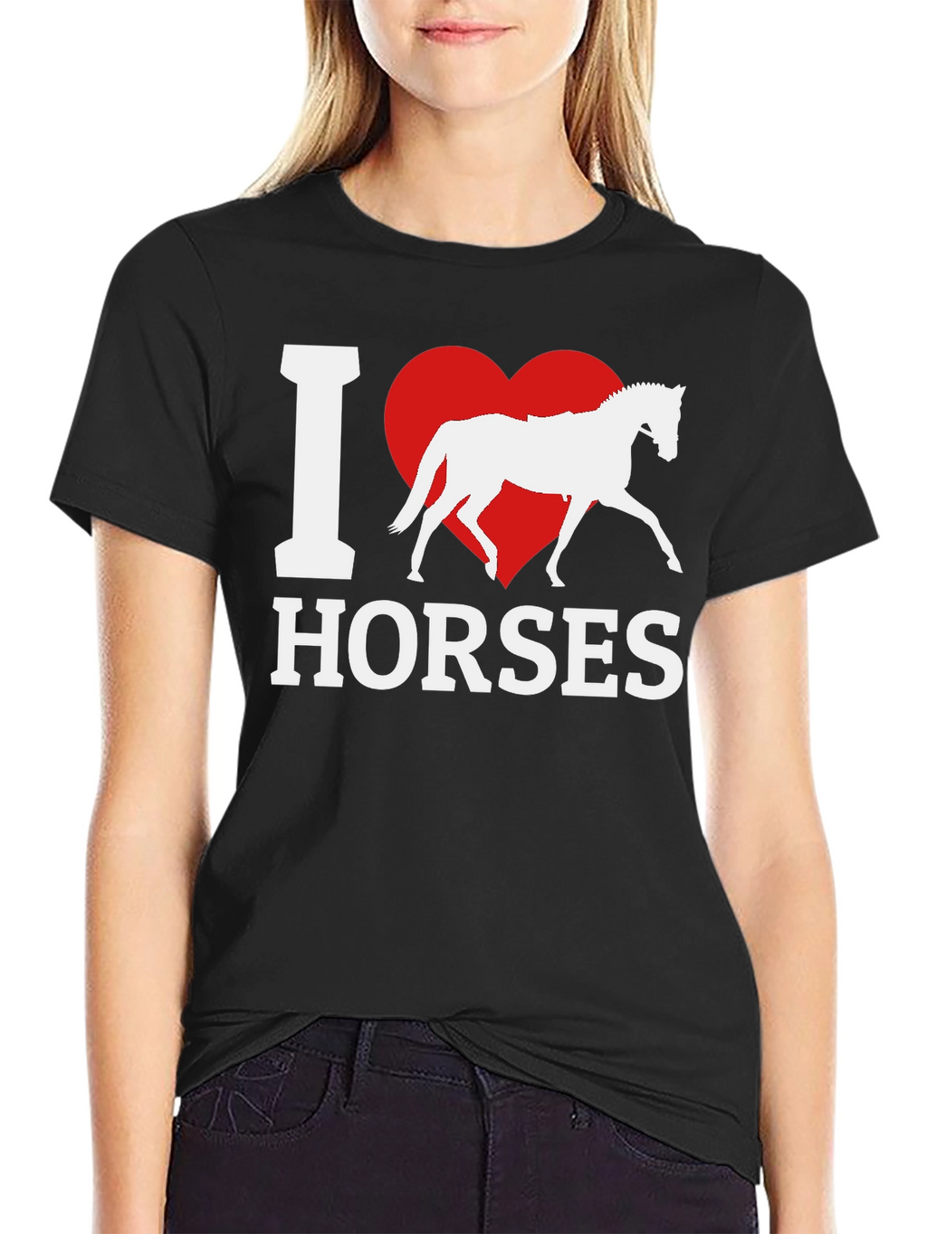 I Love Horses T-Shirt - Black Cotton Tee