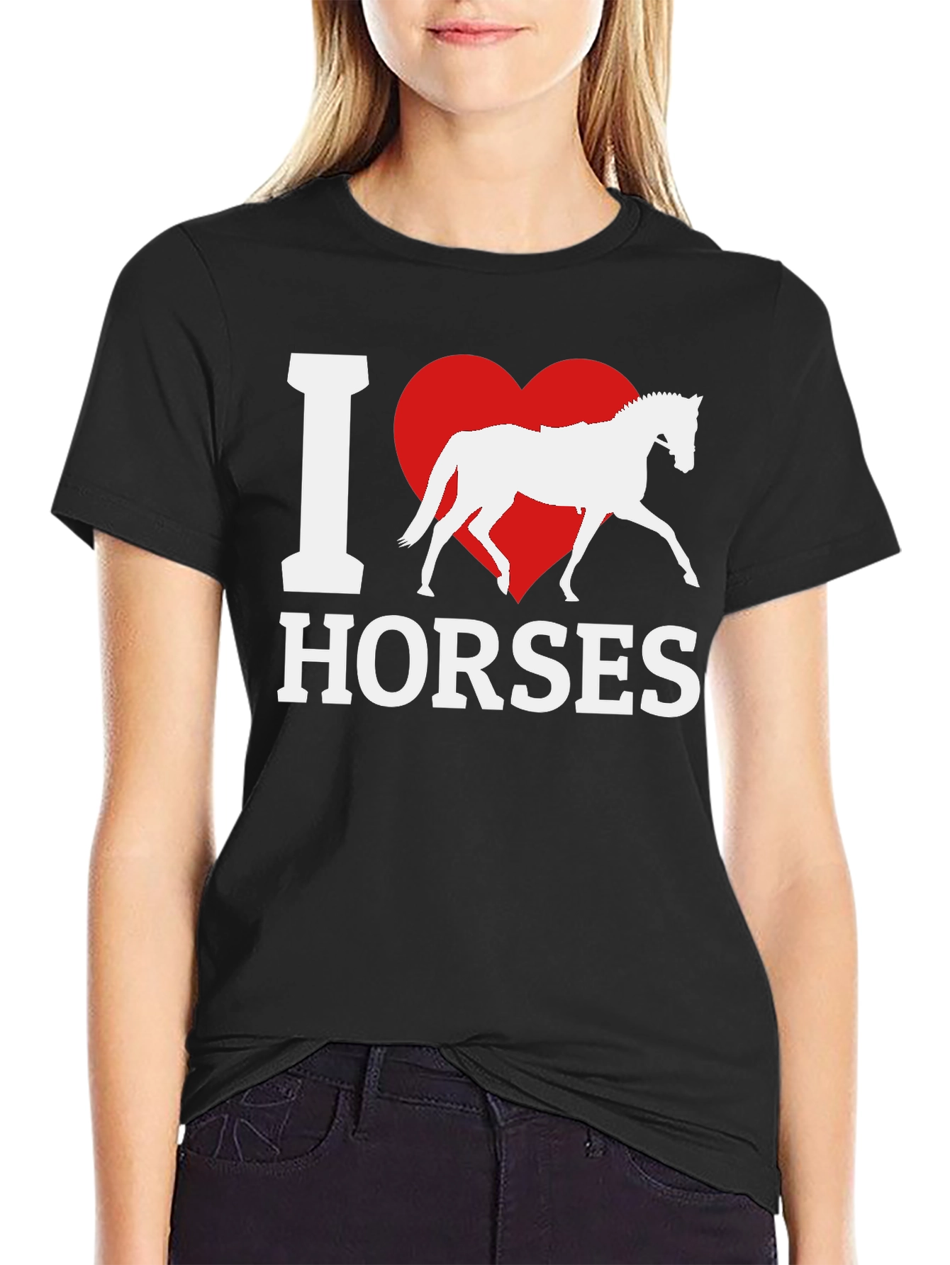 I Love Horses T-Shirt - Black Cotton Tee