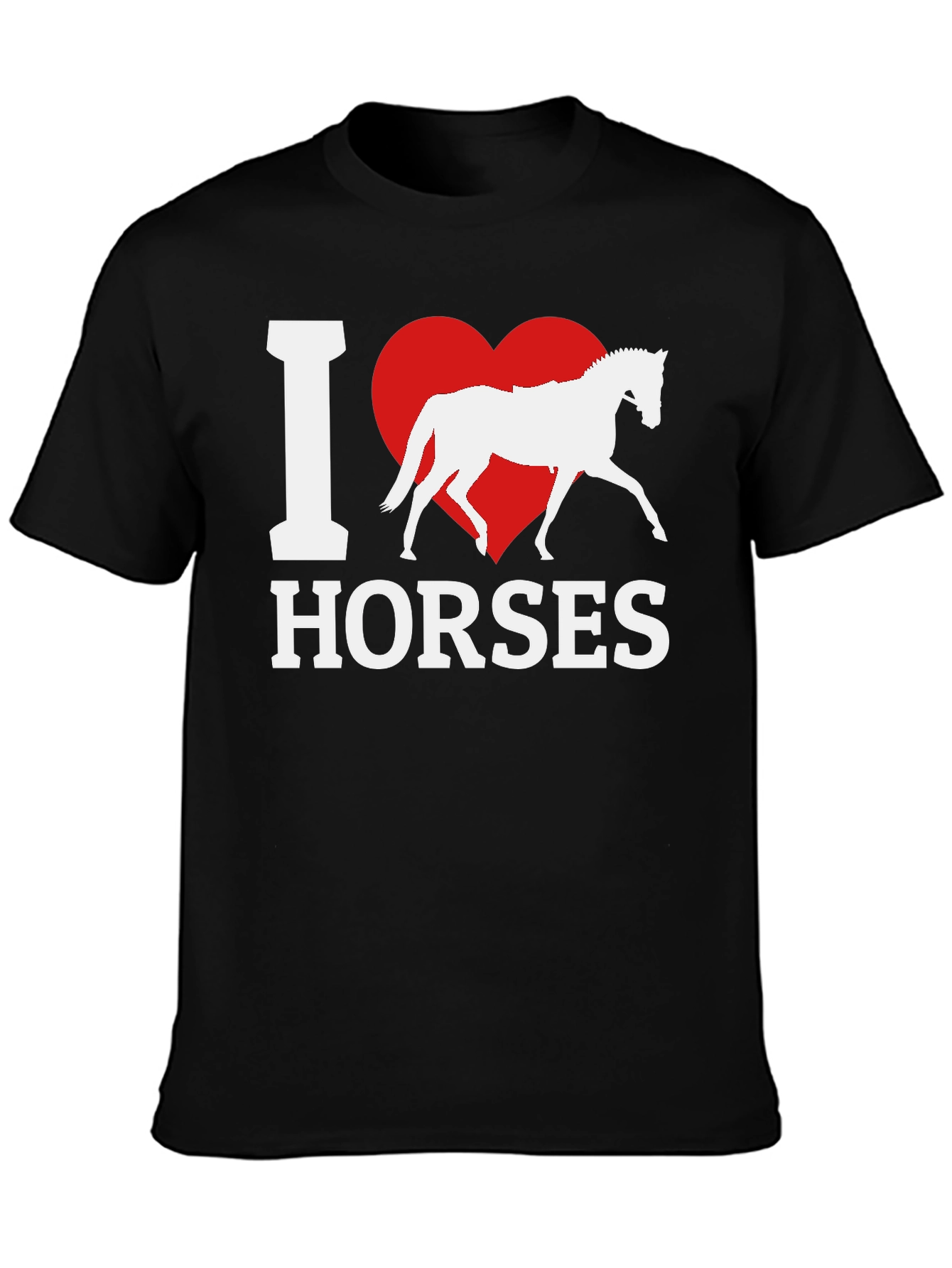 I Love Horses T-Shirt - Black Cotton Tee
