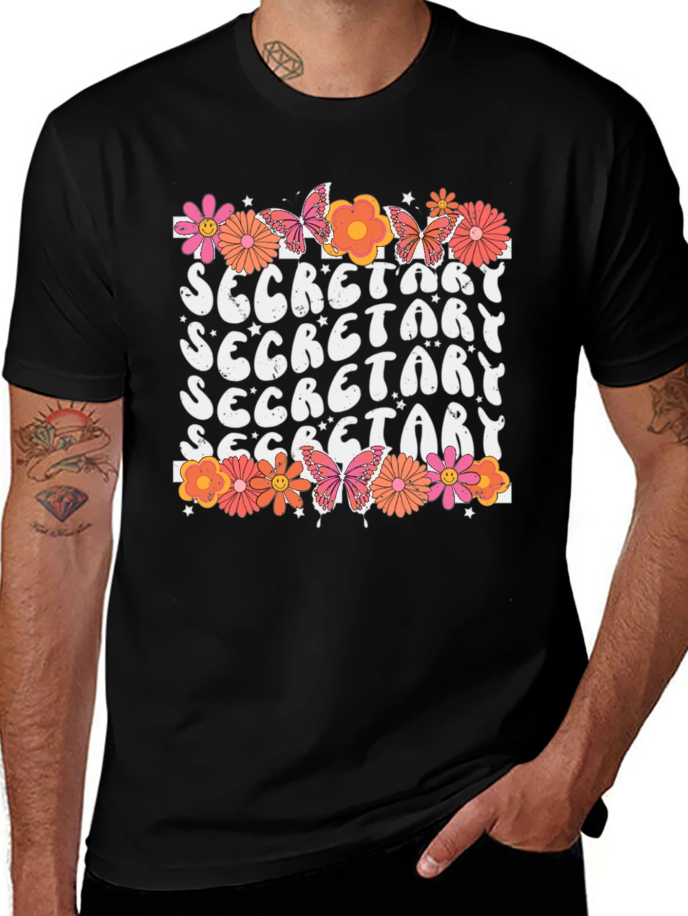 Retro Secretary Floral Tee - Gift for Admins