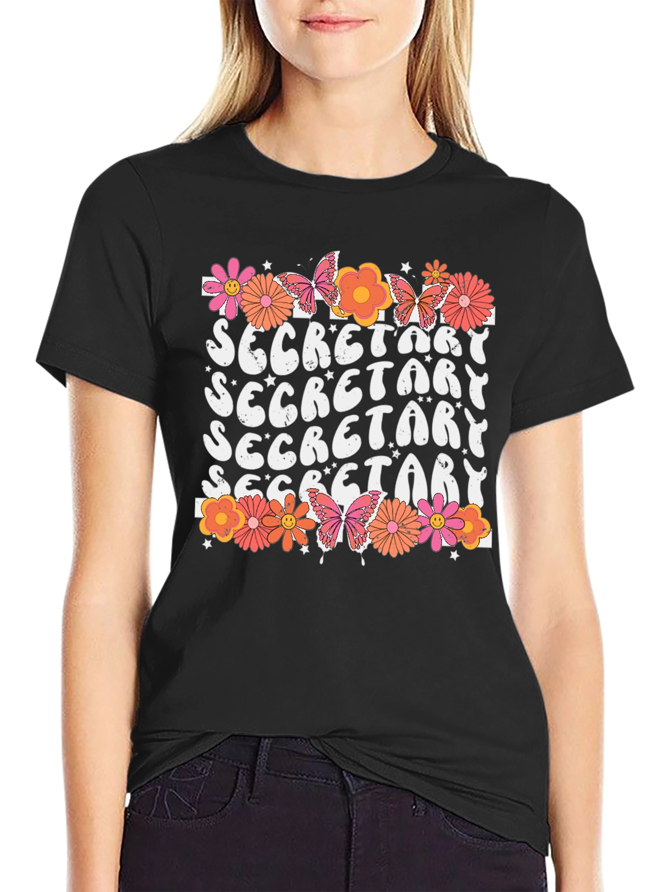 Retro Secretary Floral Tee - Gift for Admins