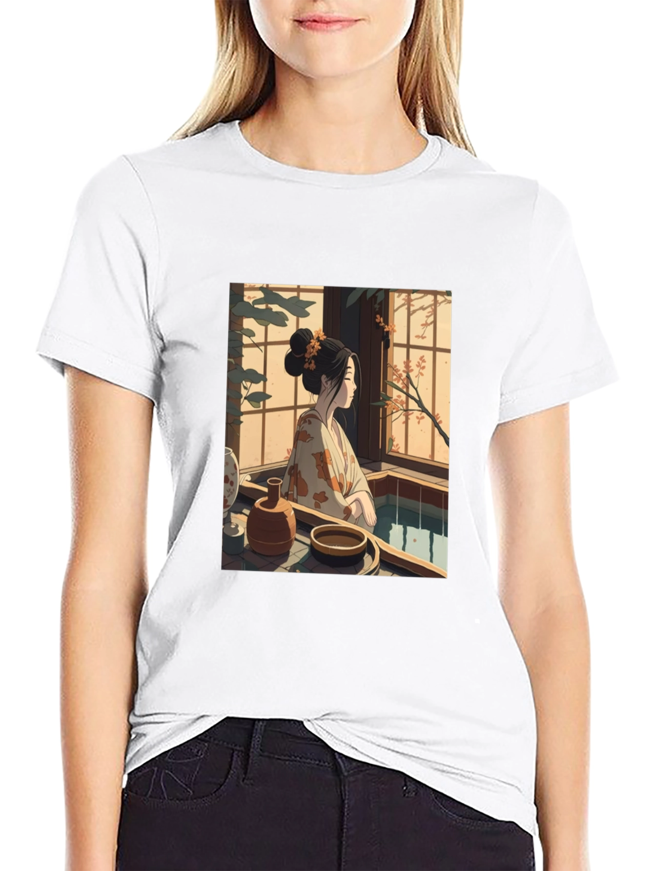 Japanese Art T-Shirt - Woman by Window