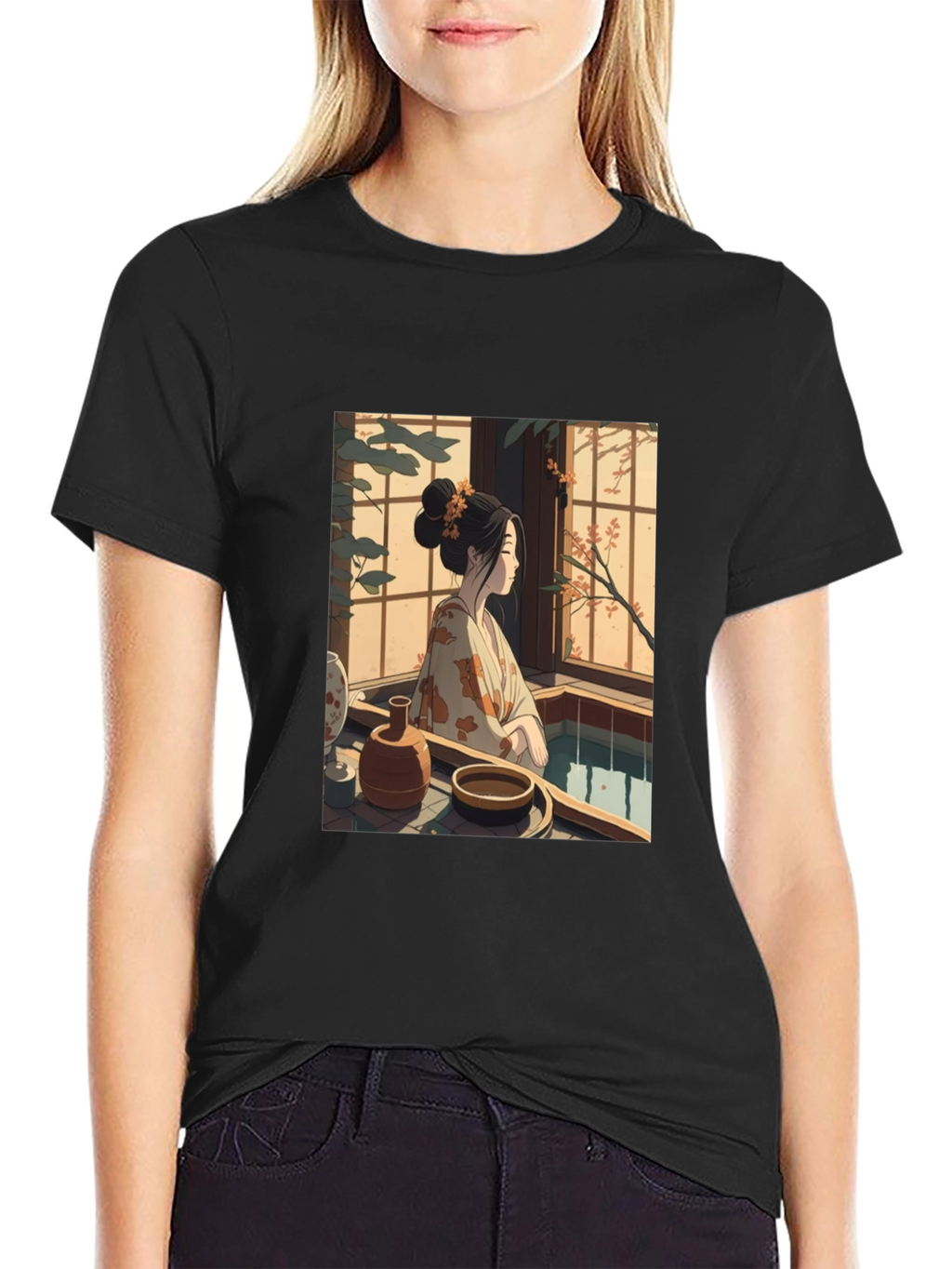 Japanese Art T-Shirt - Woman by Window