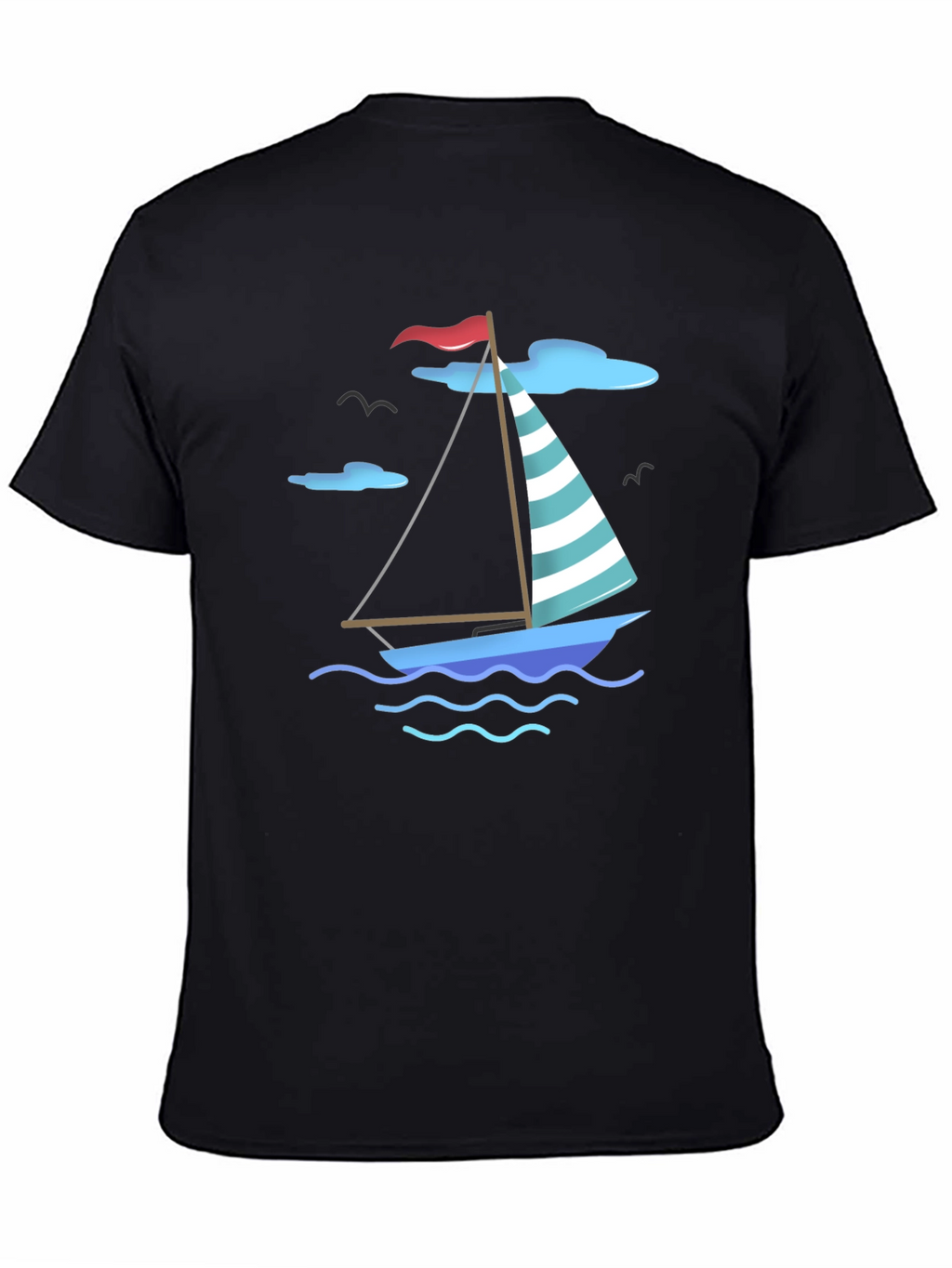 Nautical Sailboat Graphic Tee - Black Cotton T-Shirt