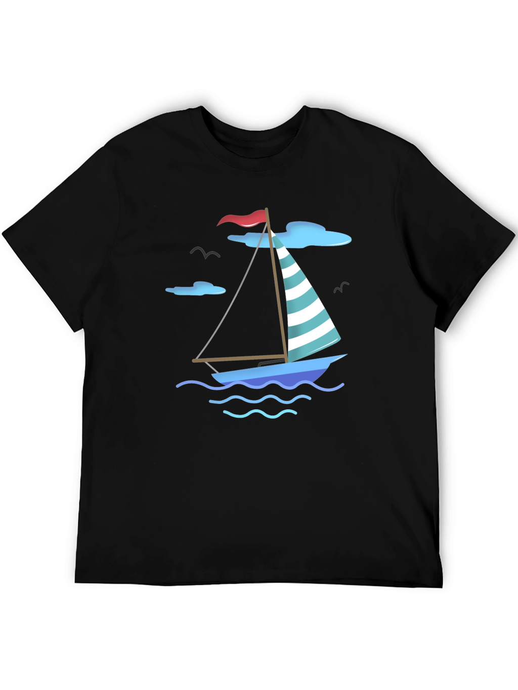 Nautical Sailboat Graphic Tee - Black Cotton T-Shirt