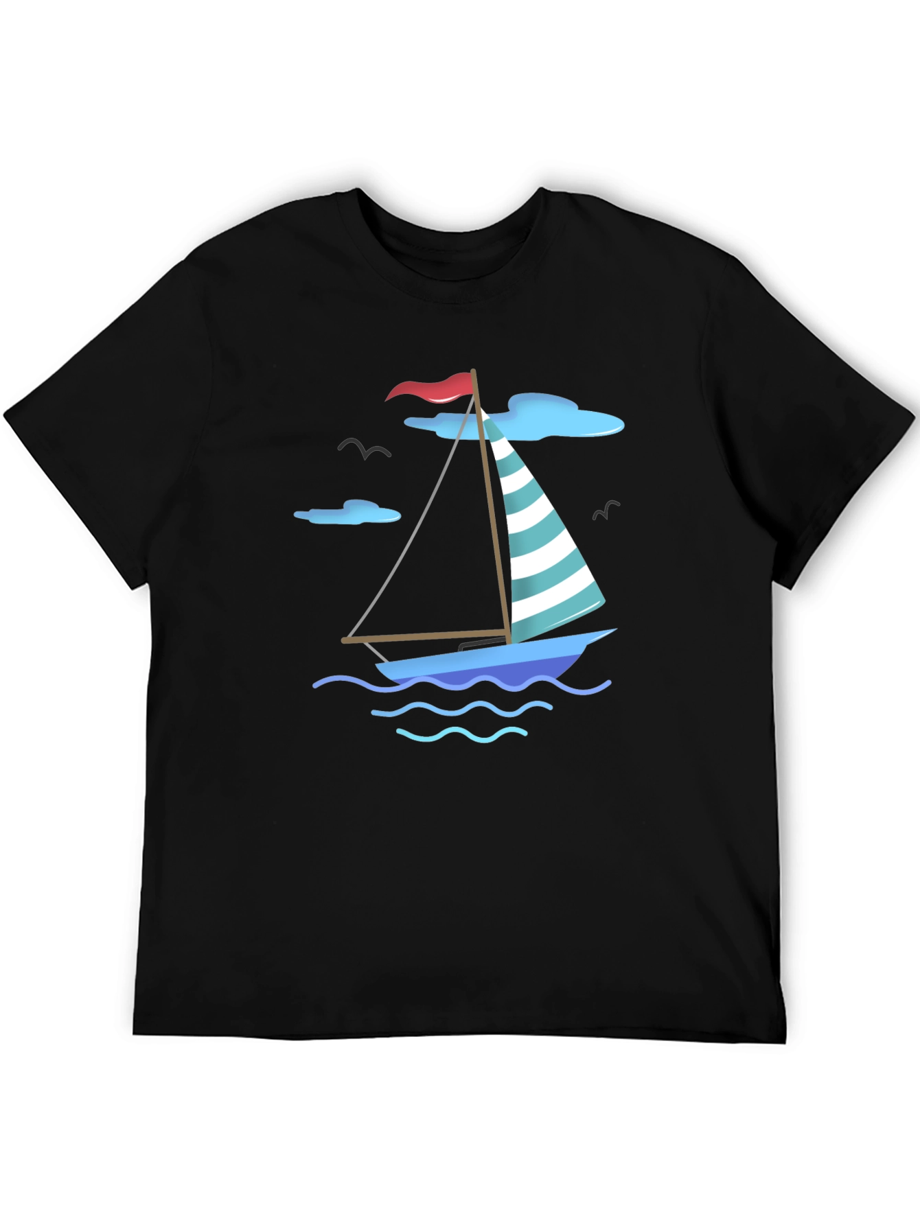 Nautical Sailboat Graphic Tee - Black Cotton T-Shirt