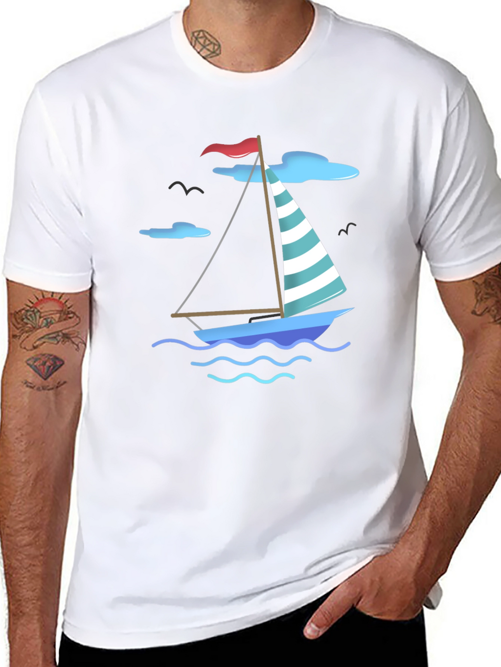 Nautical Sailboat Graphic Tee - Black Cotton T-Shirt