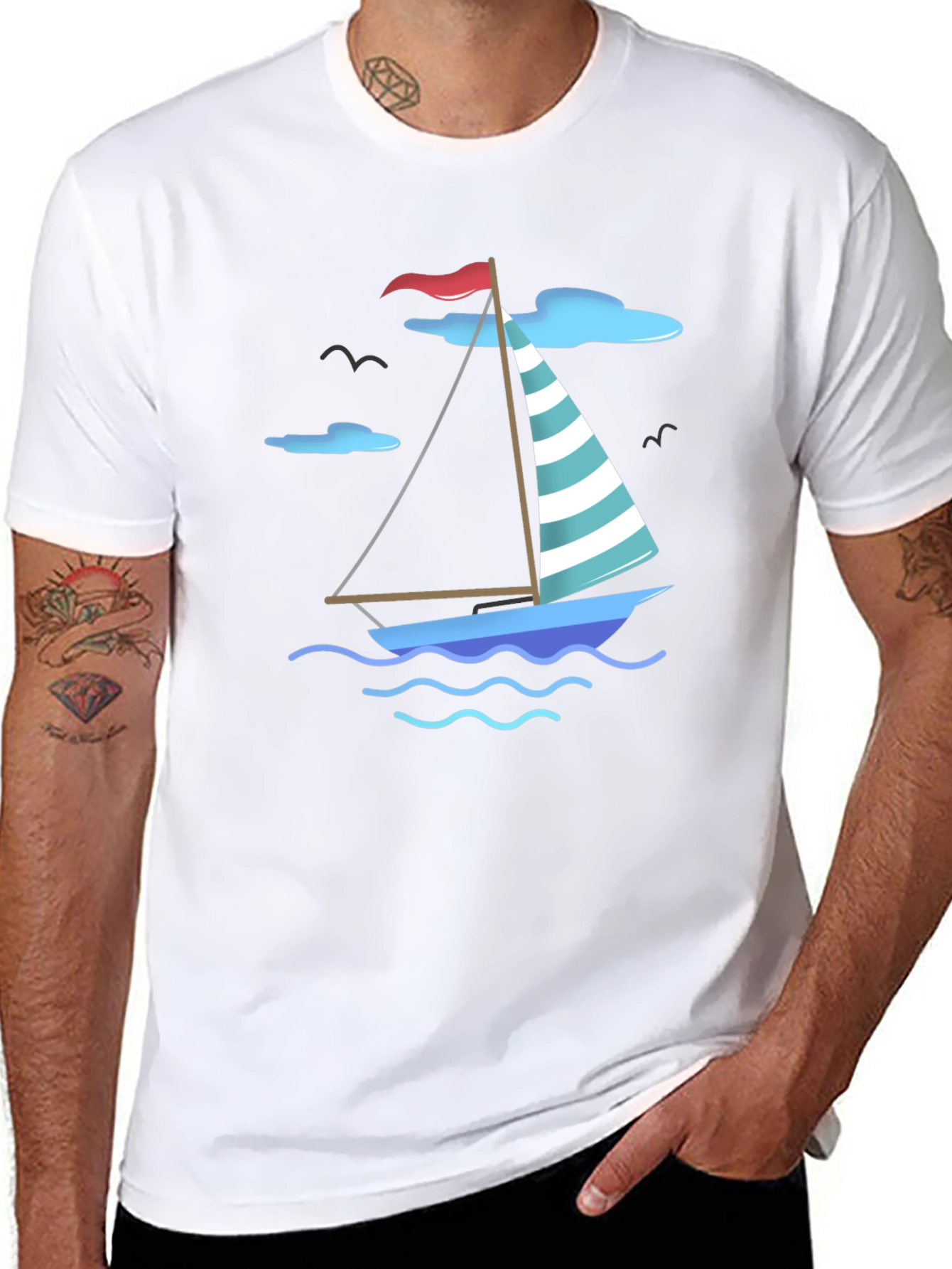 Nautical Sailboat Graphic Tee - Black Cotton T-Shirt