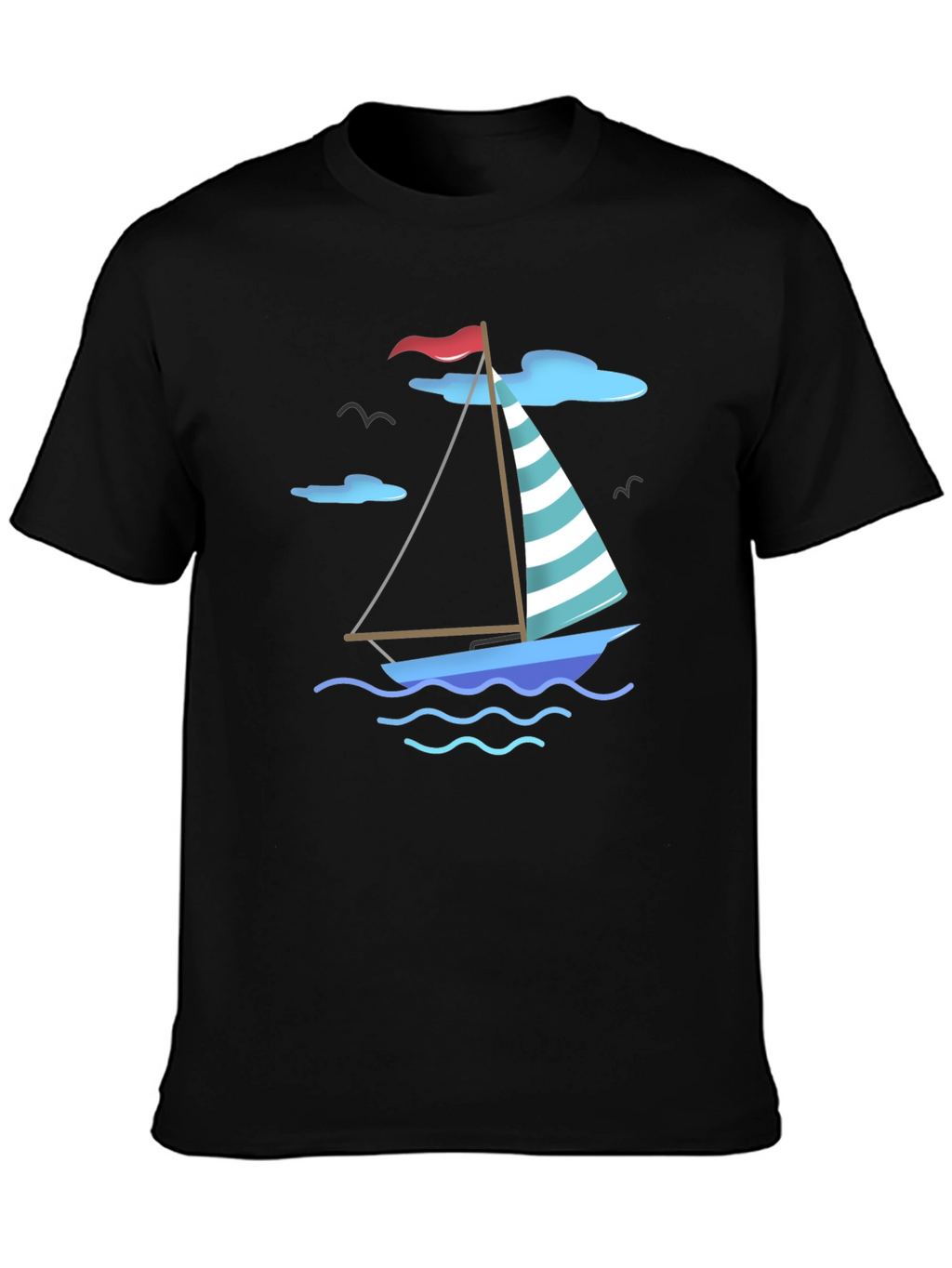 Nautical Sailboat Graphic Tee - Black Cotton T-Shirt