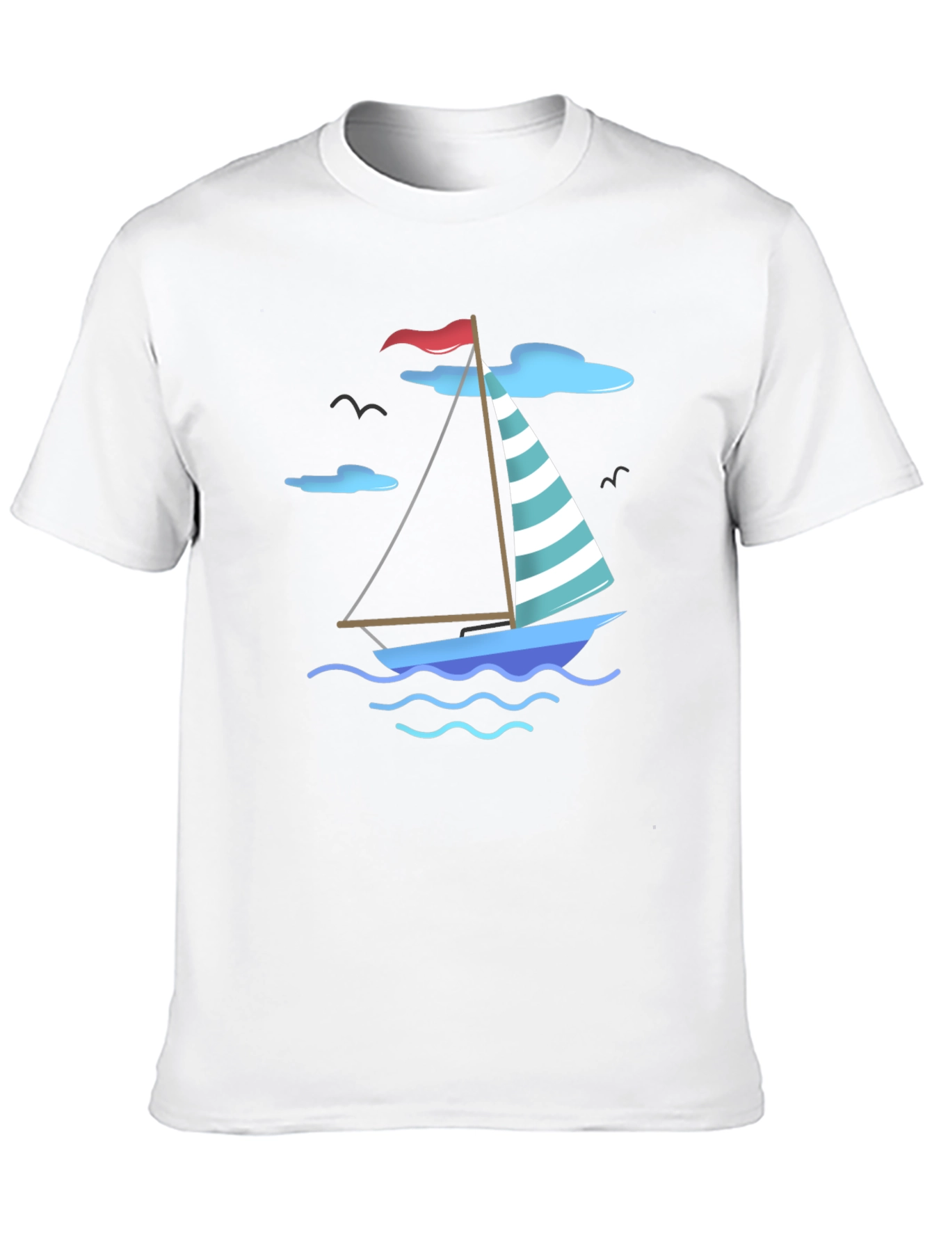 Nautical Sailboat Graphic Tee - Black Cotton T-Shirt