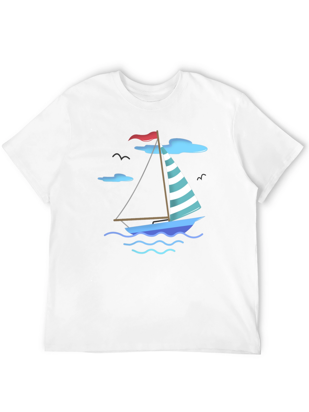 Nautical Sailboat Graphic Tee - Black Cotton T-Shirt