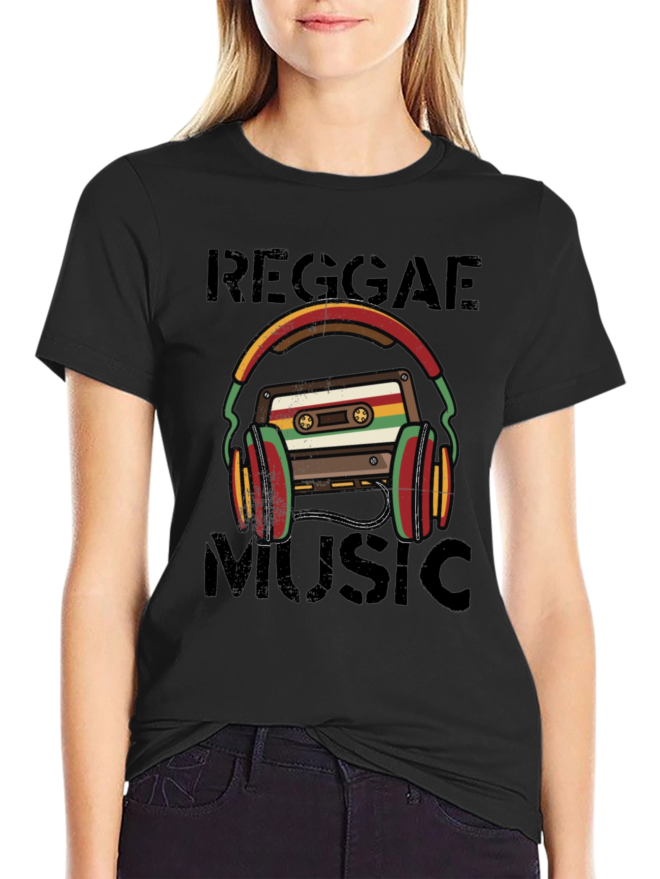 Reggae Music Cassette Tape Headphones Graphic Tee