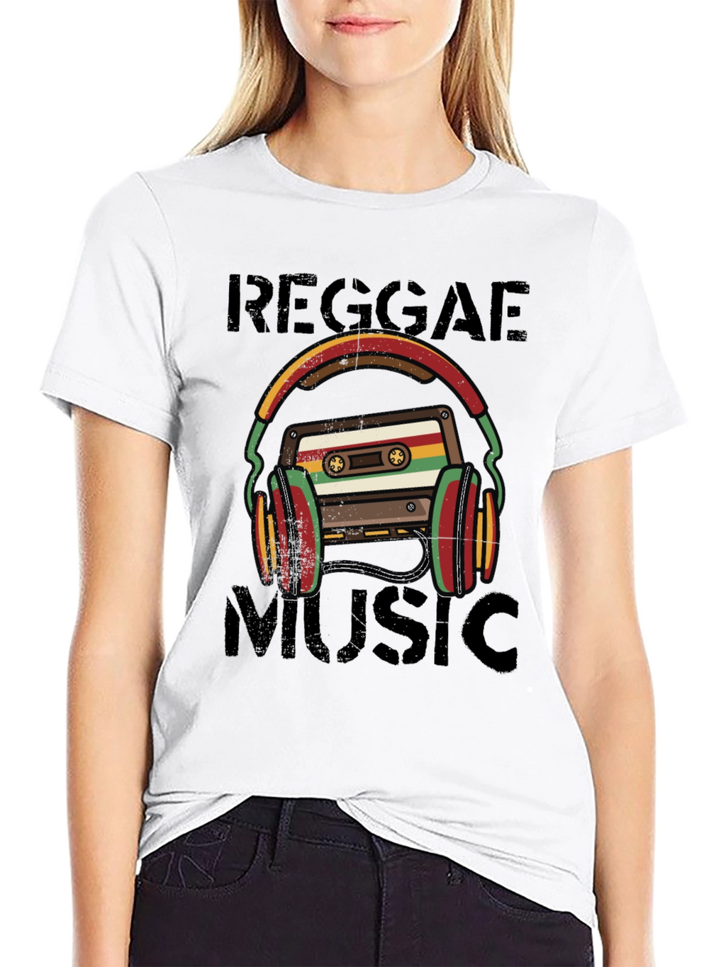 Reggae Music Cassette Tape Headphones Graphic Tee
