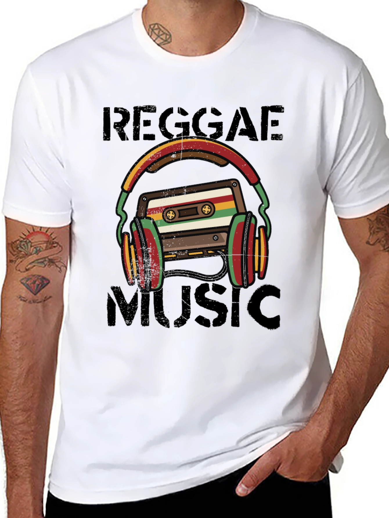 Reggae Music Cassette Tape Headphones Graphic Tee
