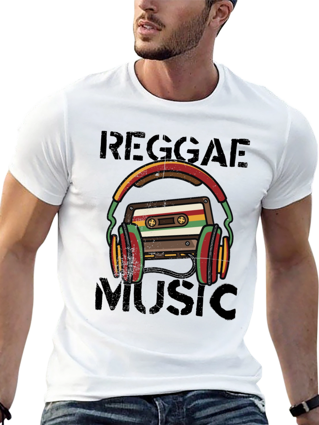 Reggae Music Cassette Tape Headphones Graphic Tee