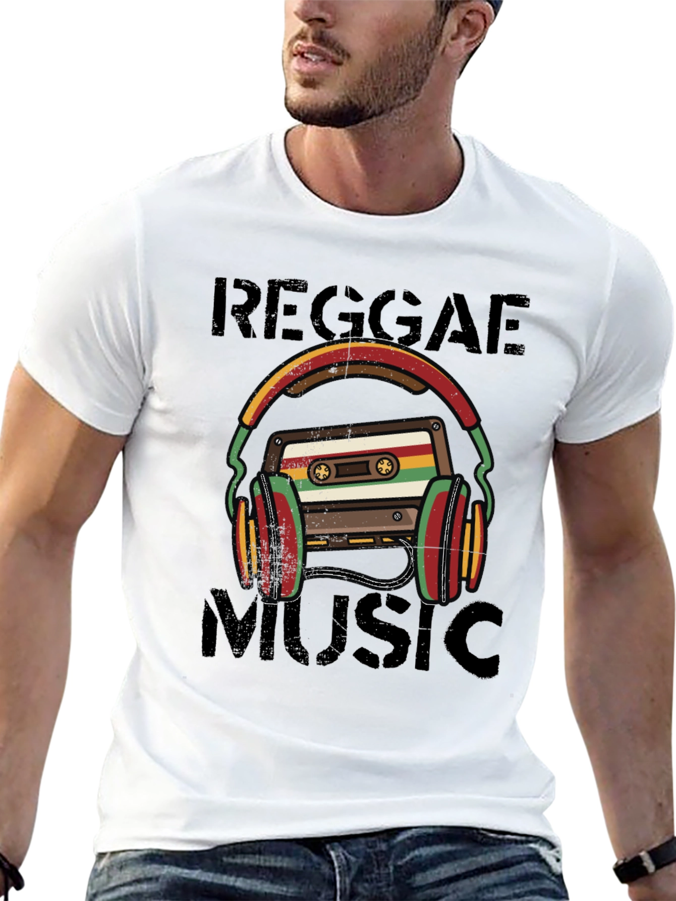 Reggae Music Cassette Tape Headphones Graphic Tee