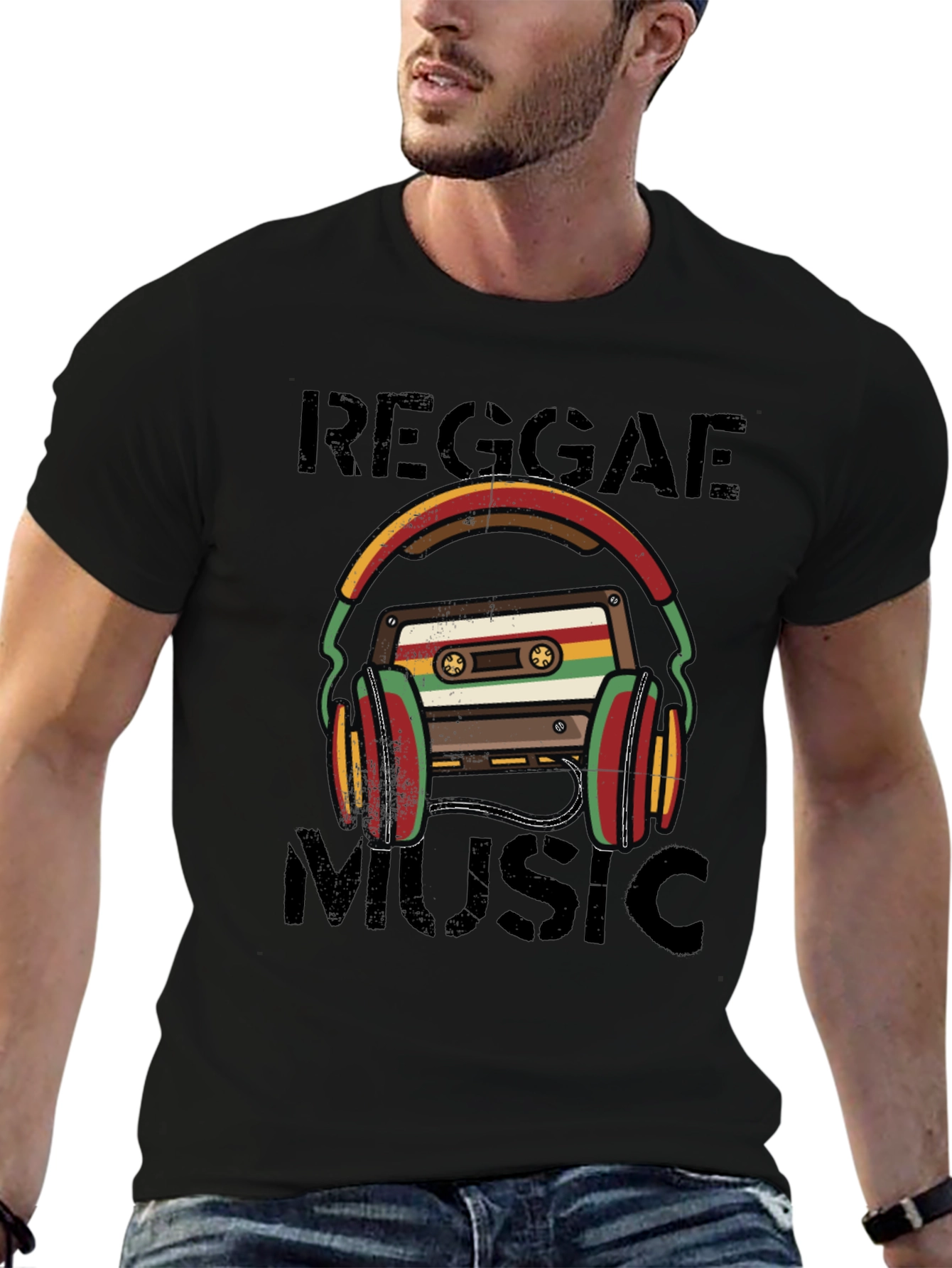 Reggae Music Cassette Tape Headphones Graphic Tee