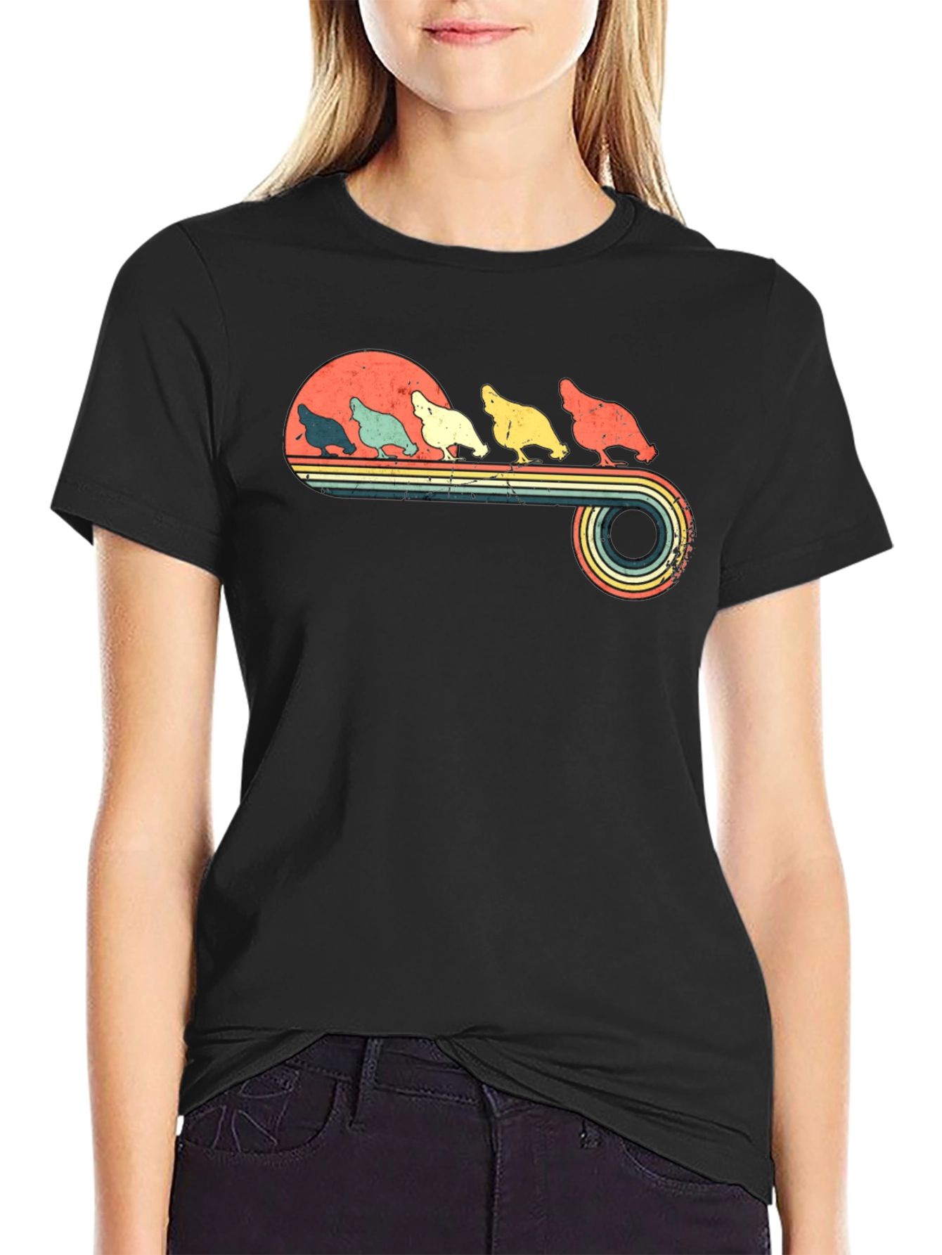 Retro Chicken Graphic Tee - Vintage Style Poultry Shirt