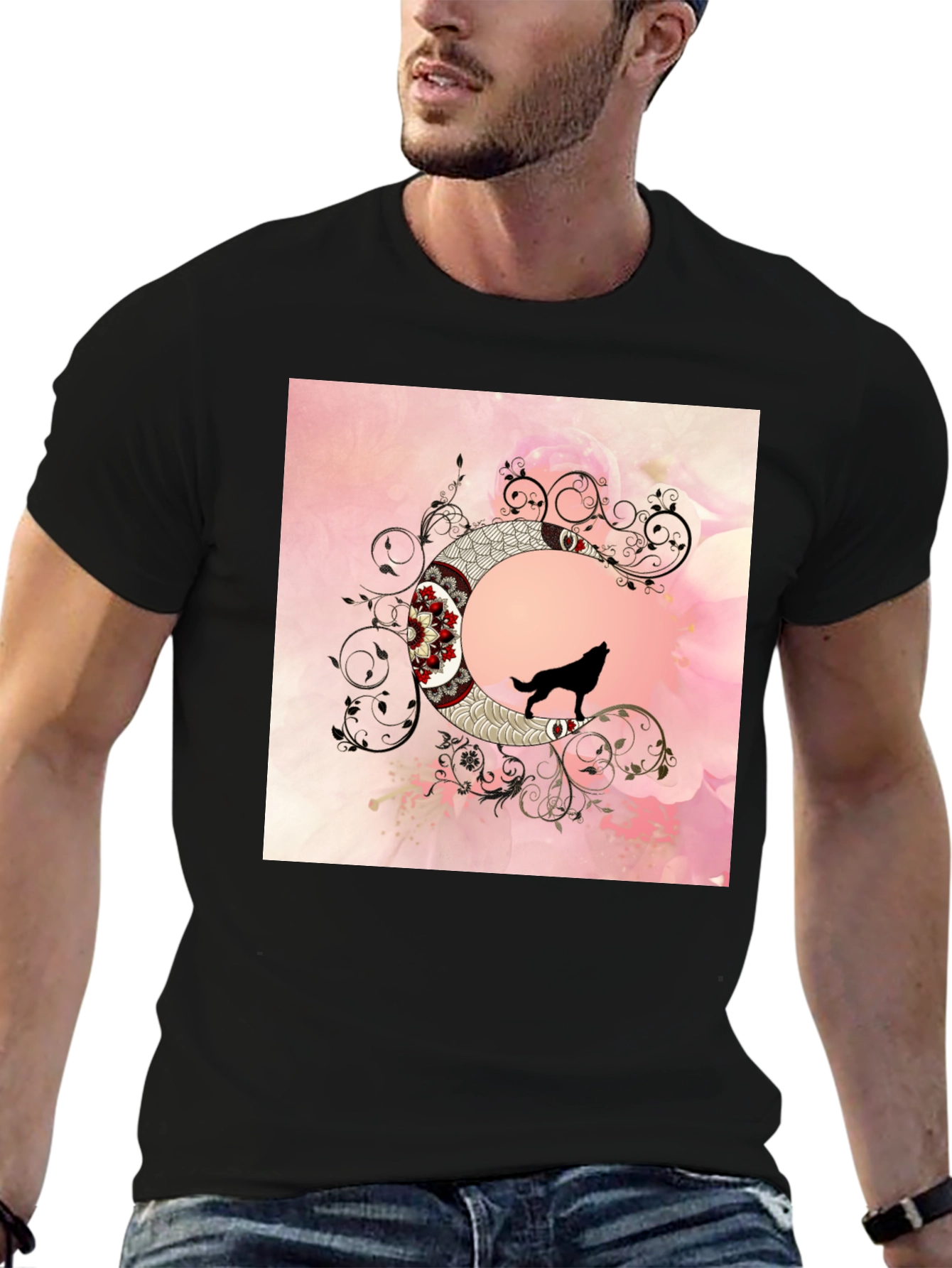 Wolf Moon Graphic Tee - Artistic Black T-Shirt