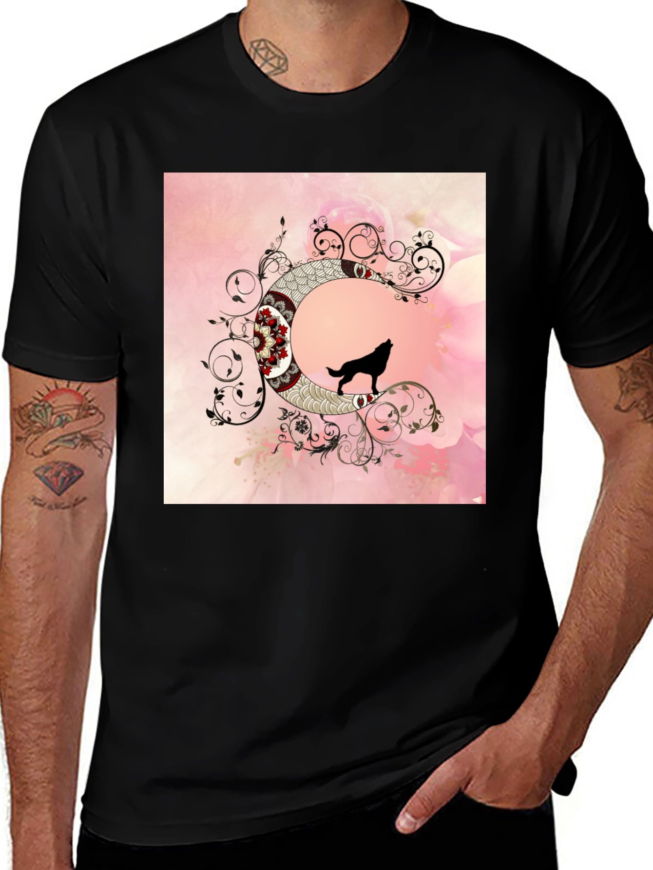 Wolf Moon Graphic Tee - Artistic Black T-Shirt