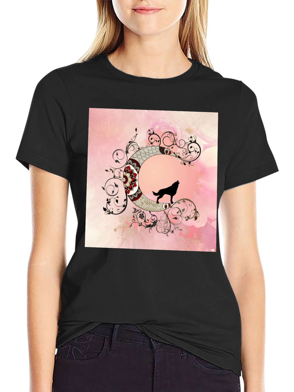 Wolf Moon Graphic Tee - Artistic Black T-Shirt