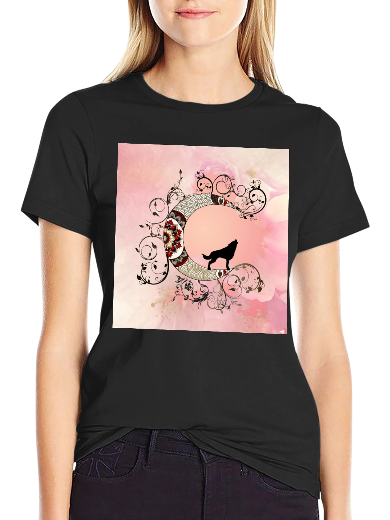Wolf Moon Graphic Tee - Artistic Black T-Shirt