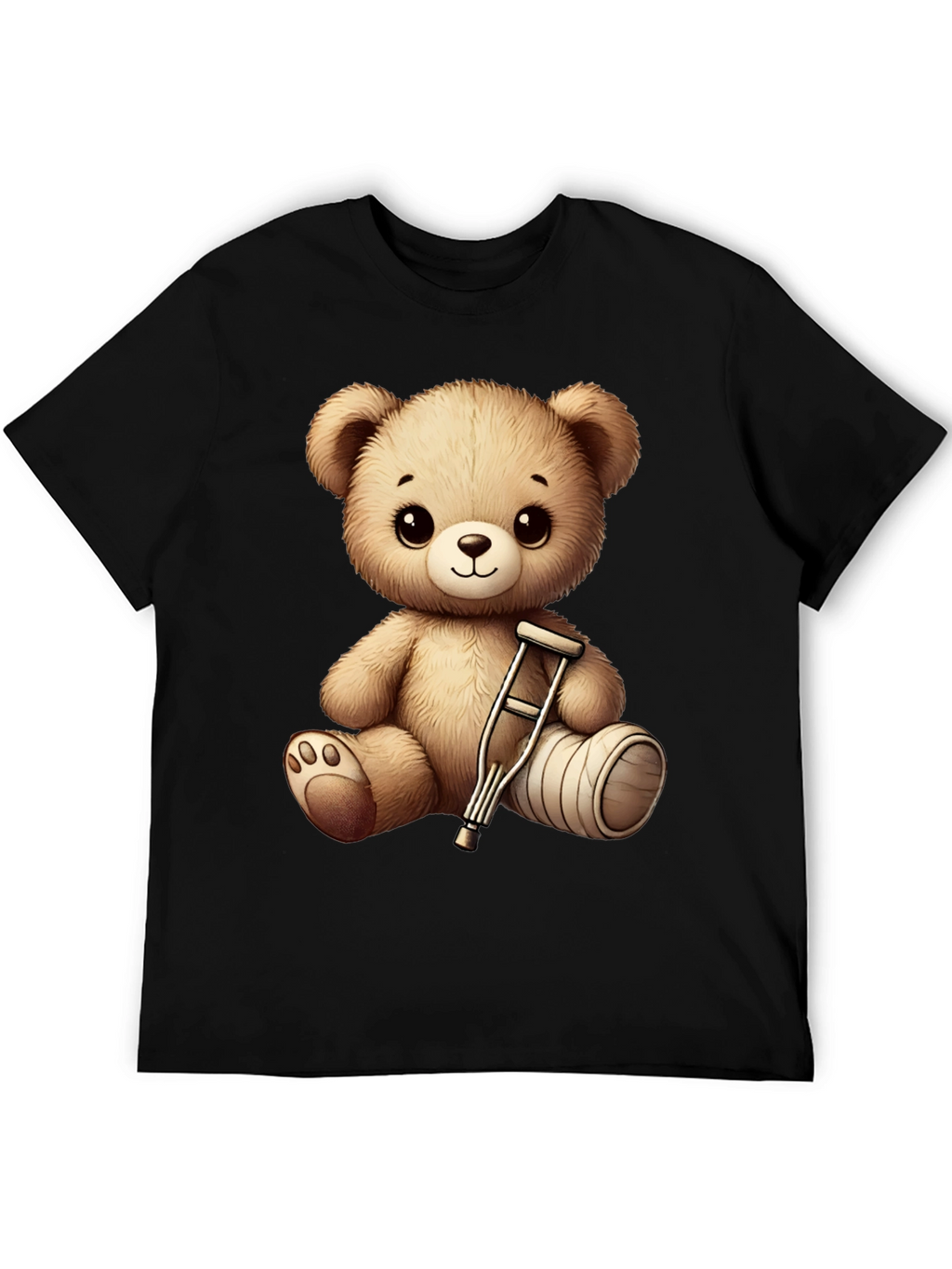 Cute Teddy Bear with Broken Leg Black T-Shirt