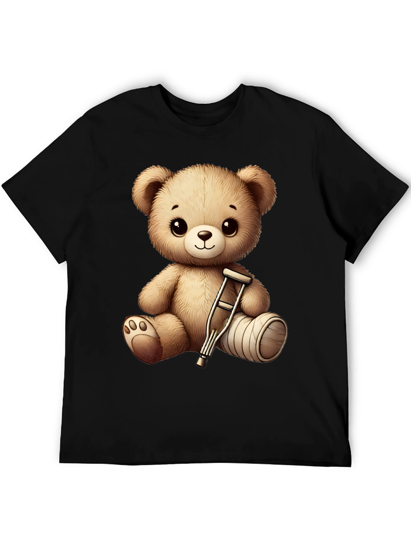 Cute Teddy Bear with Broken Leg Black T-Shirt
